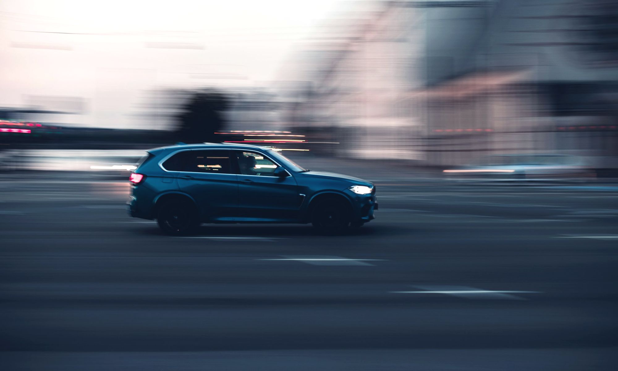 A modern vehicle photographed at dusk.